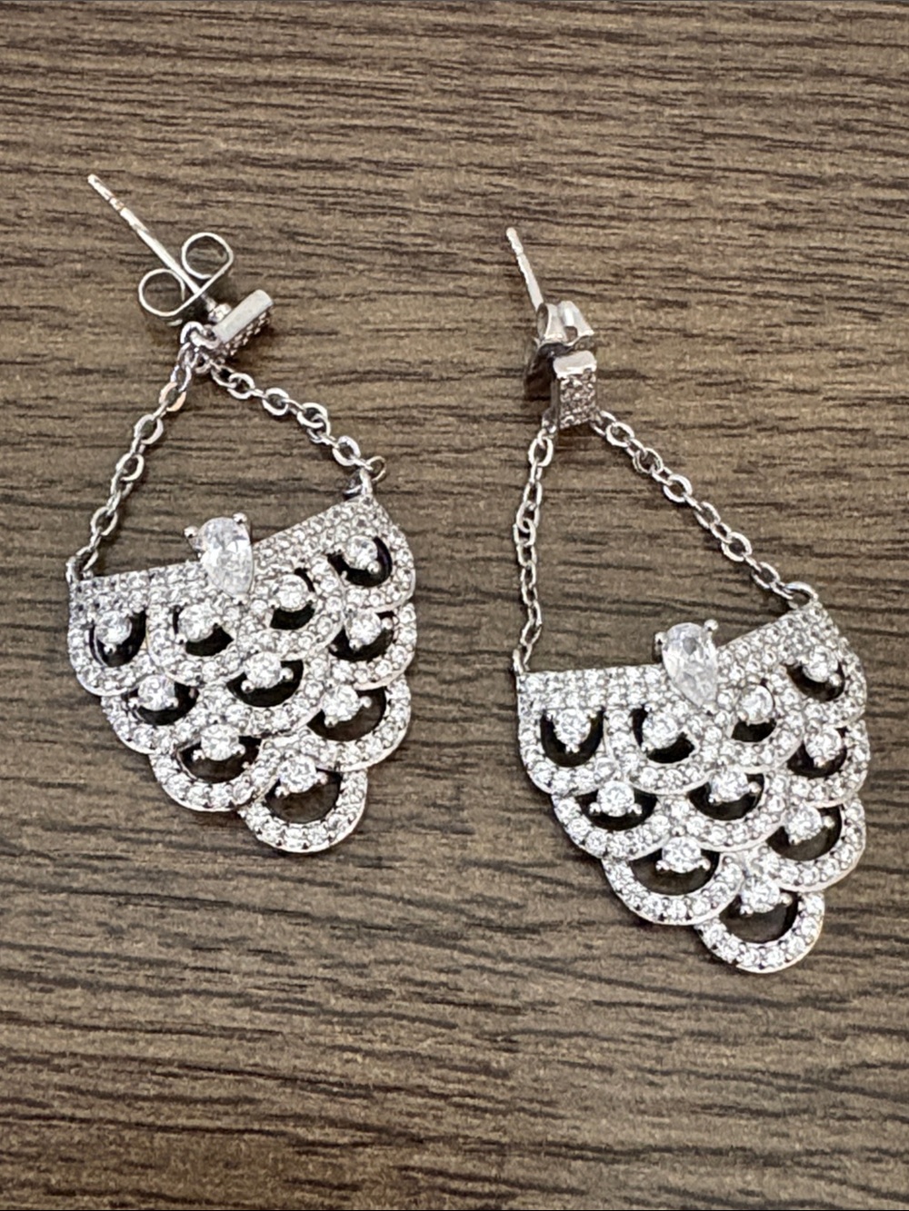 Pretty Bird Silver Crystal Fan Chain Drop Earrings